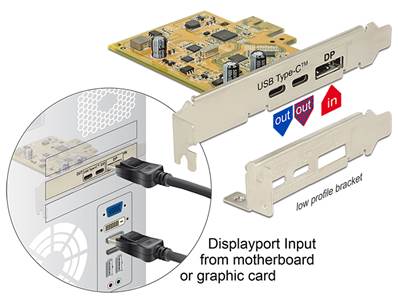 Carte PCI Express > 1 x USB Type-C™ 3.1 femelle externe + 1 x USB Type-C™ 3.1 (mode DP Alt) femelle